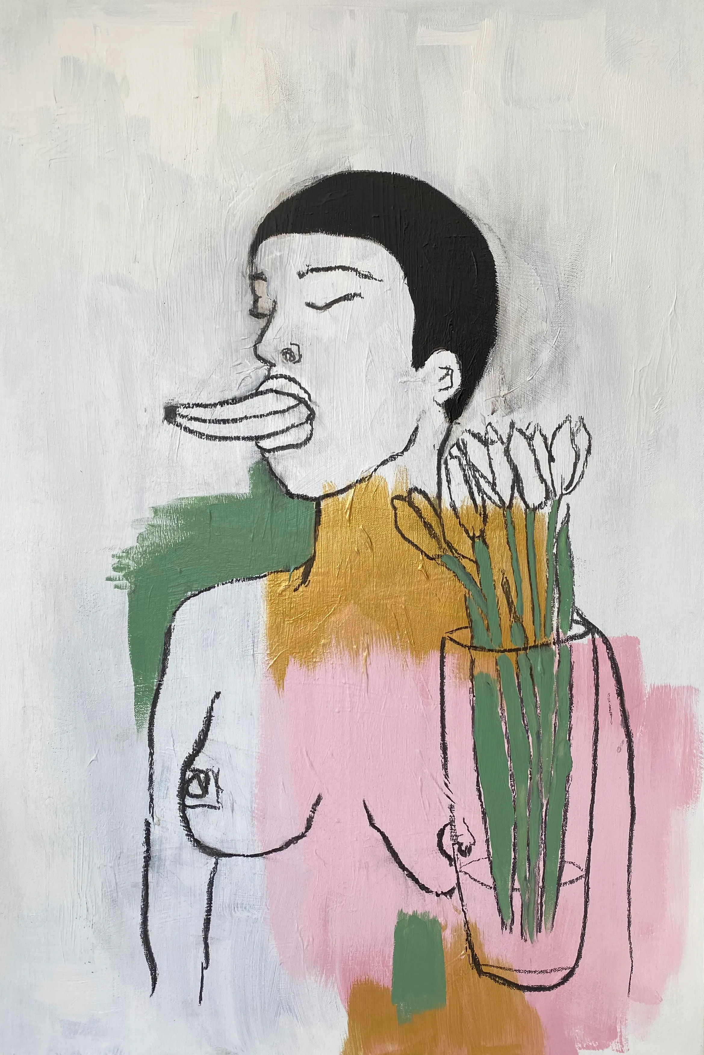 "Woman With Banana And Tulips" By Ila Mira